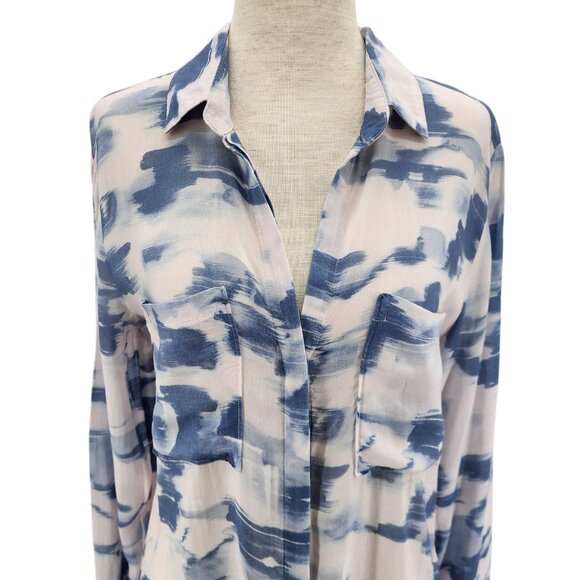 Anthropologie Cloth & Stone Womens XS Top Classic Button Down Blue Pink - Picture 2 of 9